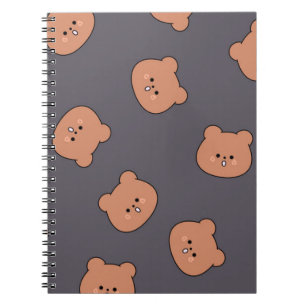 Cute Brown Teddy Bear Face Pattern Dark Blue Notebook