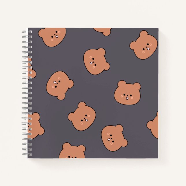 Cute Brown Teddy Bear Face Pattern Dark Blue Notebook (Front)