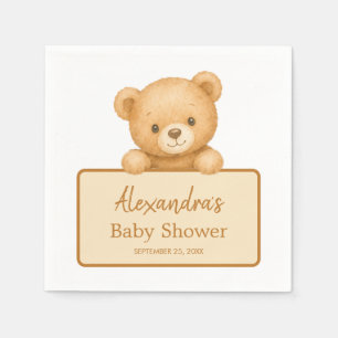 Cute Brown Teddy Bear Gender Neutral Baby Shower Napkin