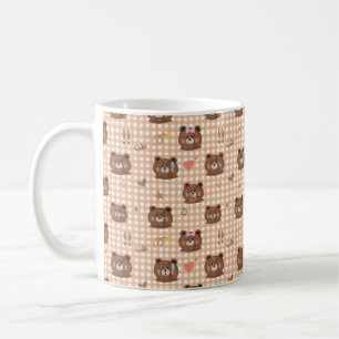 Cute Brown Teddy Bear Seamless Pattern with Hearts Coffee Mug