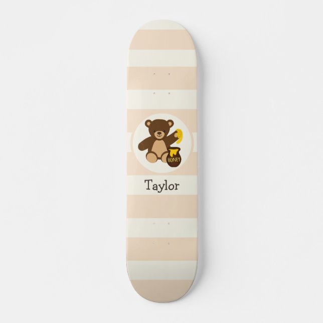 Cute Brown Teddy Bear with Yellow Honey Skateboard (Front)