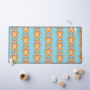 Cute brown teddy bears on blue desk mat