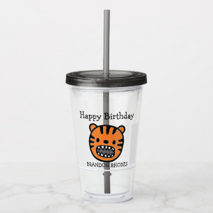 Cute brown tiger face purple acrylic tumbler