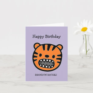 Cute brown tiger face purple card