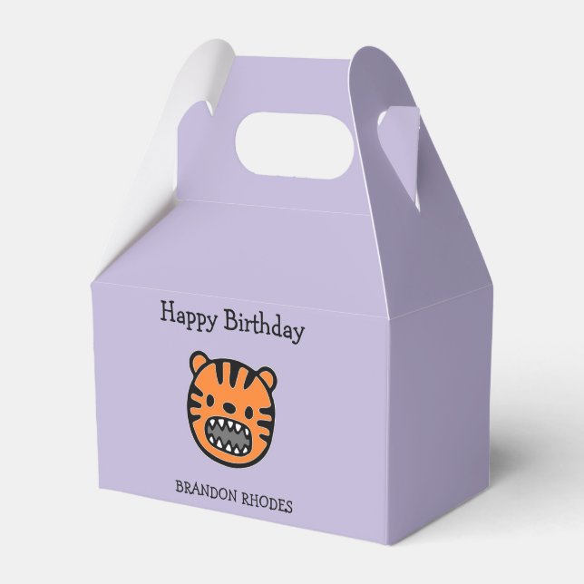 Cute brown tiger face purple favor box (Front Side)