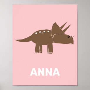 Cute Brown Triceratops Dinosaur For Kids Dino Pink Poster