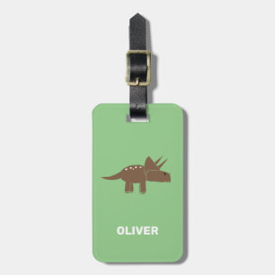 Cute Brown Triceratops Dinosaur For Kids Luggage Tag