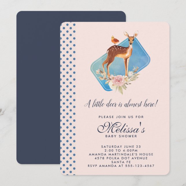 Cute Brown Watercolor Deer Baby Shower Invitation (Front/Back)