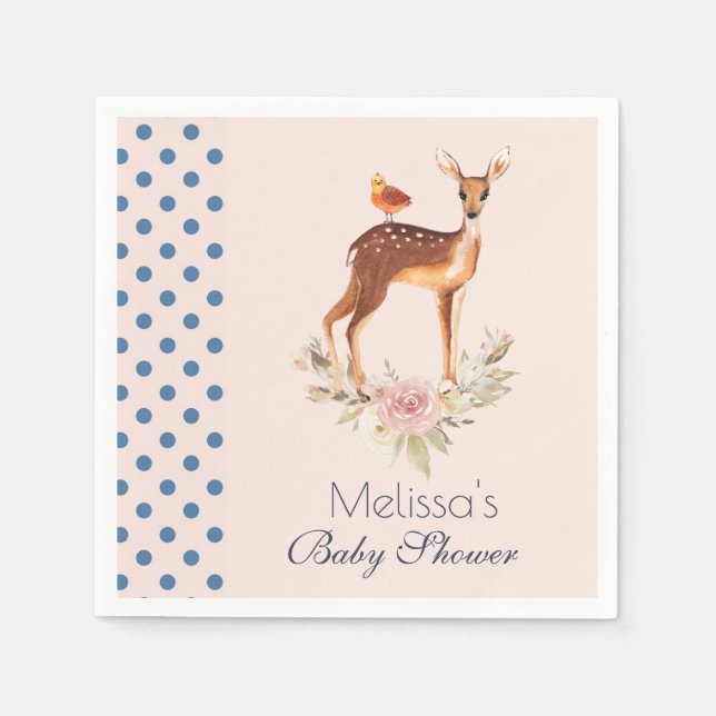 Cute Brown Watercolor Deer Rustic Baby Shower Napkin (Front)