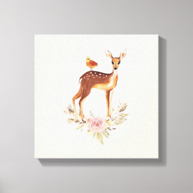 Cute Brown Watercolor Deer Rustic Canvas Print (Front)