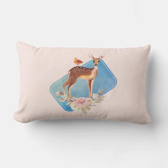 Cute Brown Watercolor Deer Rustic Elegance Lumbar Pillow (Front)