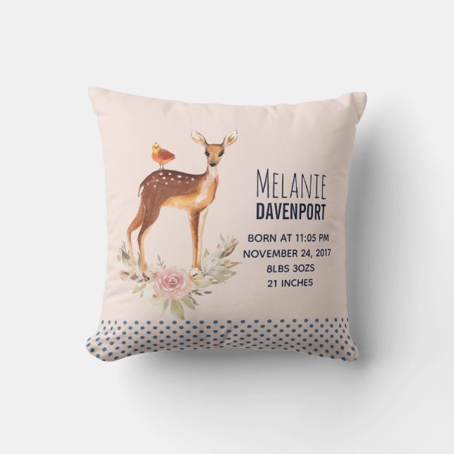 Cute Brown Watercolor Deer Rustic New Baby Throw Pillow (Front)