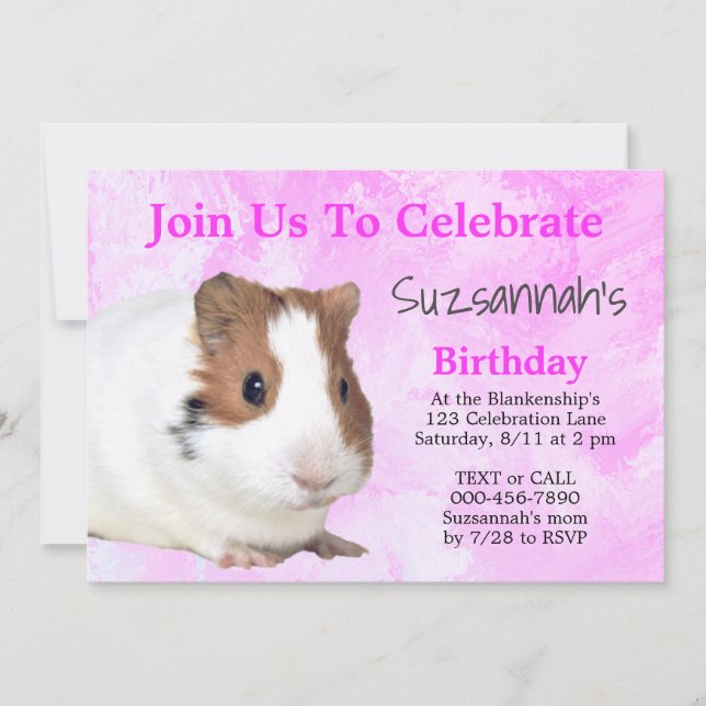 Cute Brown White  Guinea Pig Custom Party Invitation (Front)