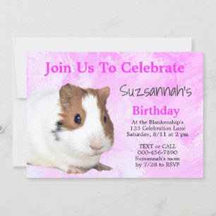 Cute Brown White Guinea Pig Custom Party Invitation