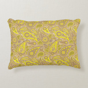 Cute brown yellow paisley pattern accent pillow