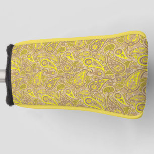 Cute brown yellow paisley pattern golf head cover
