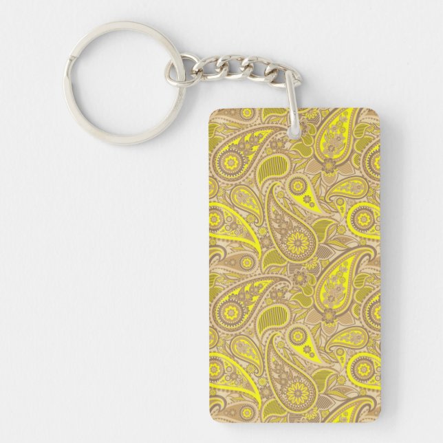 Cute brown yellow paisley pattern keychain (Front)