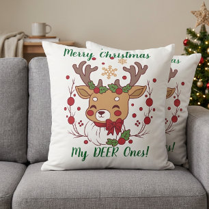 Cute ''Browns on White ''DEER ONES'' Christmas Throw Pillow