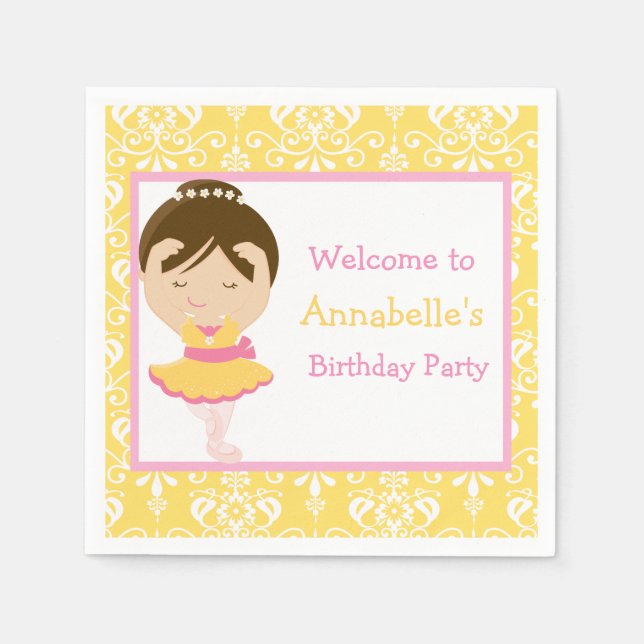 Cute Brunette Ballerina Birthday Party Napkin (Front)