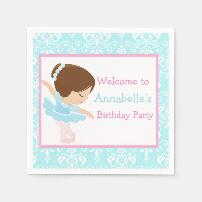 Cute Brunette Ballerina Birthday Party Napkin (Front)