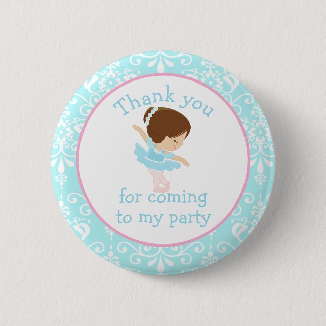 Cute Brunette Ballerina 'I went to' 2 Inch Round Button (Front)