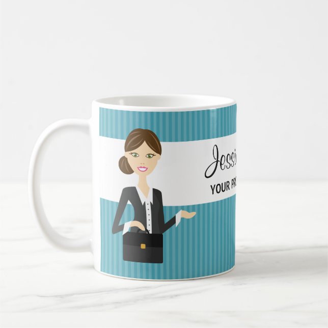 Cute Brunette Business Woman Illustration Coffee Mug (Left)