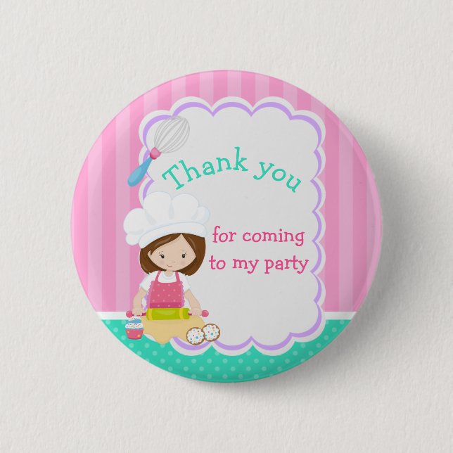 Cute Brunette Girl Baking Birthday Party 2 Inch Round Button (Front)