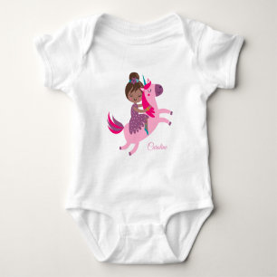 Cute Brunette Haired Girl Riding on a Unicorn Baby Bodysuit