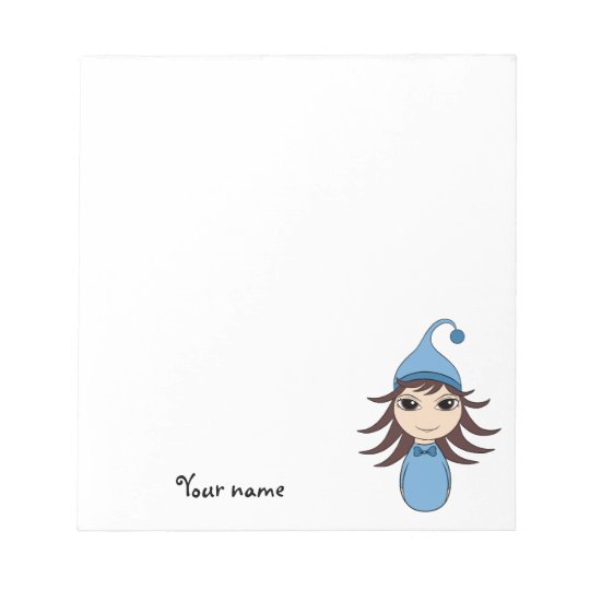 Cute brunette pajama girl chibi in blue notepad