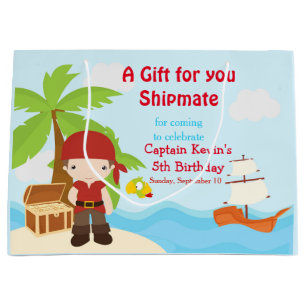 Cute Brunette Pirate Boy in Red Birthday Large Gift Bag