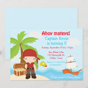 Cute Brunette Pirate Eye Patch Boy Birthday Party Invitation