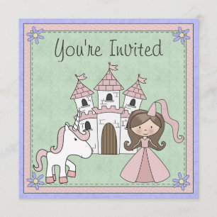 Cute Brunette Princess et Unicorn Invitation d'ann