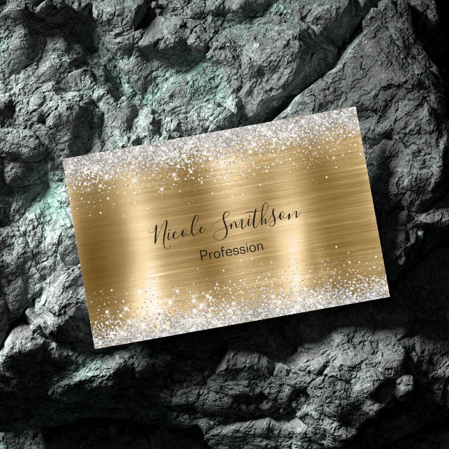 Cute brushed gold faux silver glitter 	Magnetic business card (Creator Uploaded)