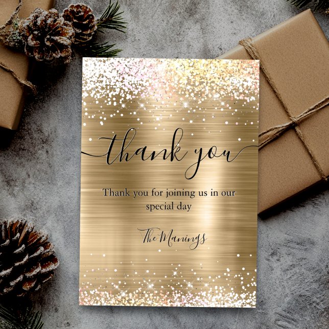 Cute brushed gold faux silver glitter thank you  card (Creator Uploaded)