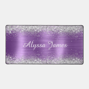 Cute Brushed Purple Foil Faux Silver Glitter Desk Mat