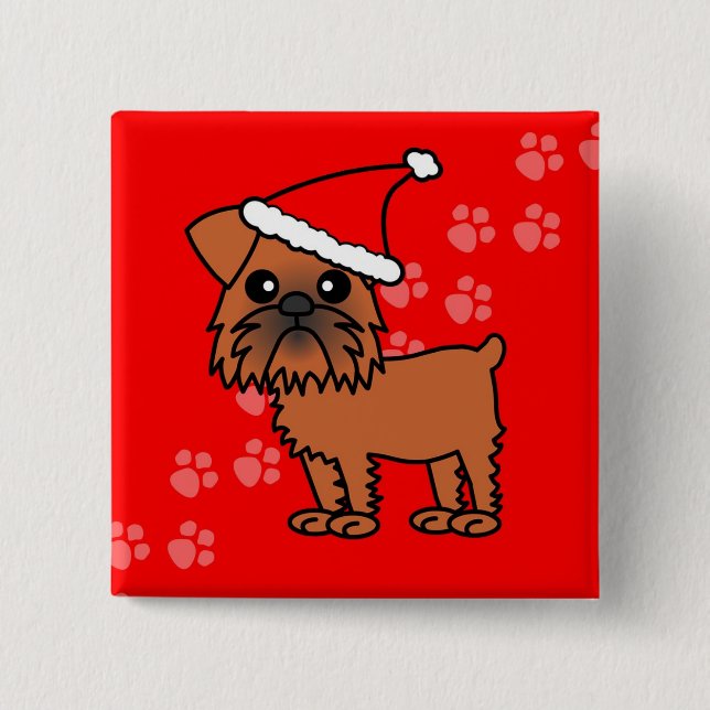 Cute Brussels Griffon Cartoon Santa Hat 2 Inch Square Button (Front)