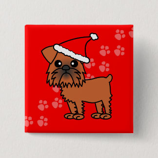 Cute Brussels Griffon Cartoon Santa Hat 2 Inch Square Button