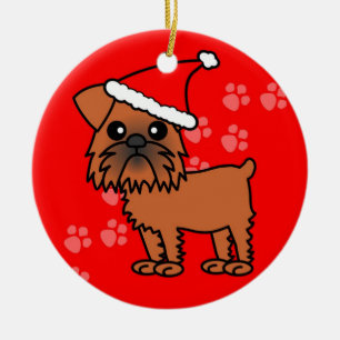 Cute Brussels Griffon Cartoon Santa Hat Ceramic Ornament