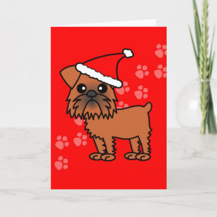 Cute Brussels Griffon Cartoon Santa Hat Holiday Card