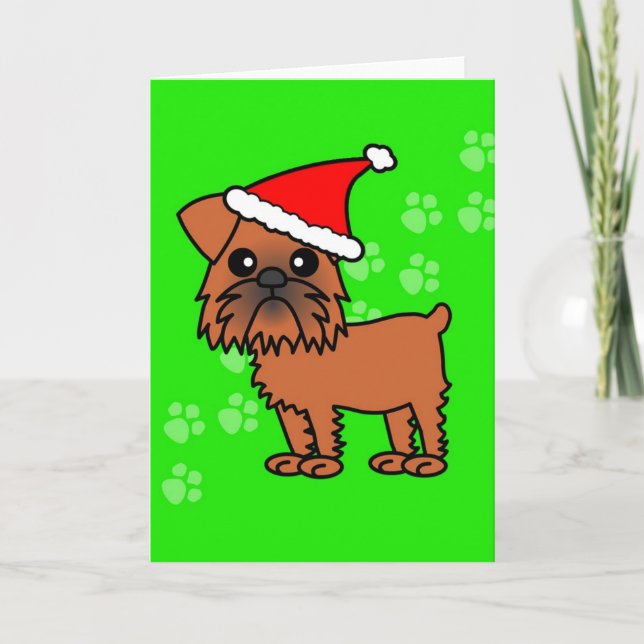 Cute Brussels Griffon Cartoon Santa Hat Holiday Card (Front)