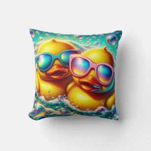 "Cute Bubble Bath Rubber Ducklings" Throw Pillow