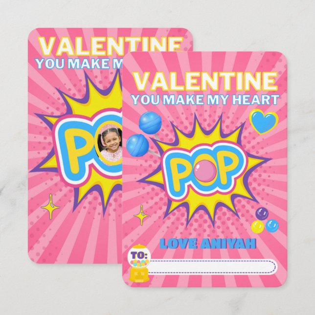 Cute Bubble Gum Classroom Valentine Photo Card (Front/Back)