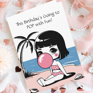 Cute Bubble Gum Girl Beach Birthday Pop Fun Card