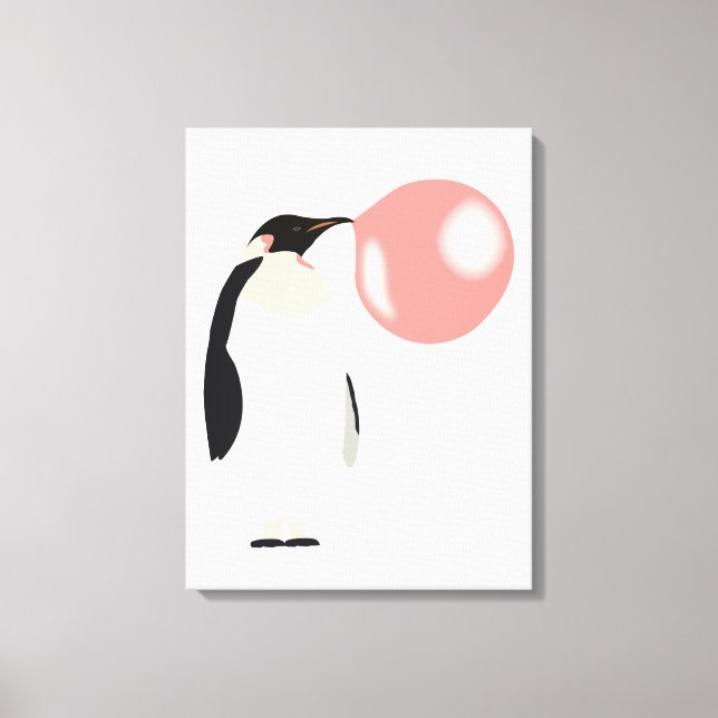 Cute Bubble Gum Penguin Blowing Bubble Canvas Print (Front)
