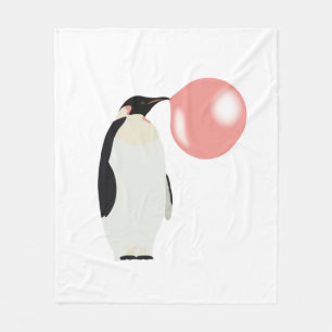Cute Bubble Gum Penguin Blowing Bubble Fleece Blanket