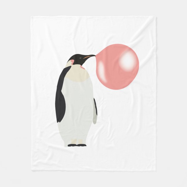 Cute Bubble Gum Penguin Blowing Bubble Fleece Blanket (Front)