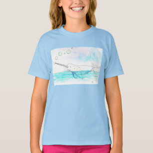 Cute Bubble-Popping Narwhal Watercolor T-Shirt