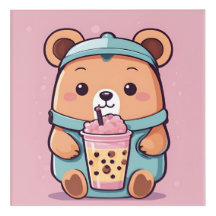 Cute Bubble Tea Bear Illustration – Kawaii Style