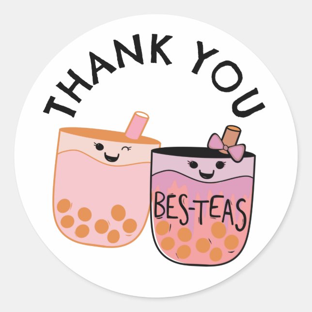 Cute Bubble Tea Boba Birthday Bestie Classic Round Sticker (Front)