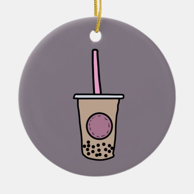 Cute bubble tea ceramic ornament (Front)